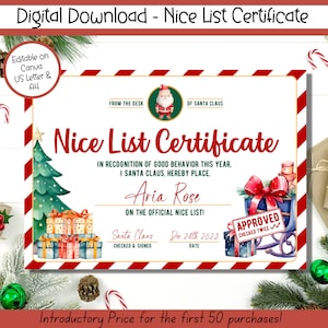 Certificato ufficiale della lista dei buoni di Babbo Natale, lettera di Babbo Natale, carta intestata di Babbo Natale stampabile, certificato di buona volontà dell'elfo, certificato di buona volontà di Babbo Natale