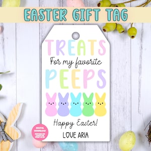 EDITABLE Peeps Easter Gift Tags, Peeps Easter Printable, Kids Easter Basket, Printable Easter Basket Tag,  Printable Treat Tag, Easter Tag