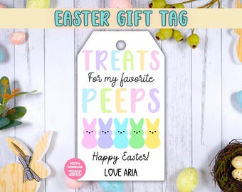 EDITABLE Peeps Easter Gift Tags, Peeps Easter Printable, Kids Easter Basket, Printable Easter Basket Tag,  Printable Treat Tag, Easter Tag