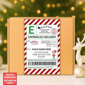 Étiquette d'expédition elfe MODIFIABLE, étiquettes de livraison pôle Nord, courrier du père Noël, étiquette de livraison officielle du père Noël, autocollant pôle nord, colis d'arrivée elfe