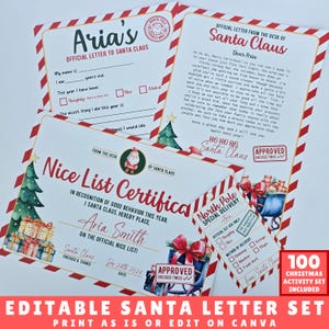 Modelo de carta EDITÁVEL do Papai Noel, conjunto de cartas do Papai Noel, correspondência do Papai Noel, certificado da lista de bons amigos, cartas do Papai Noel, etiqueta de presente do Papai Noel, etiqueta do Papai Noel