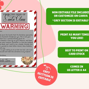 Lettre d'avertissement du père Noël MODIFIABLE, lettre du père Noël, lettre liste de coquins, lettre du père Noël, papier à en-tête du père Noël, papier à en-tête officiel du père Noël image 2