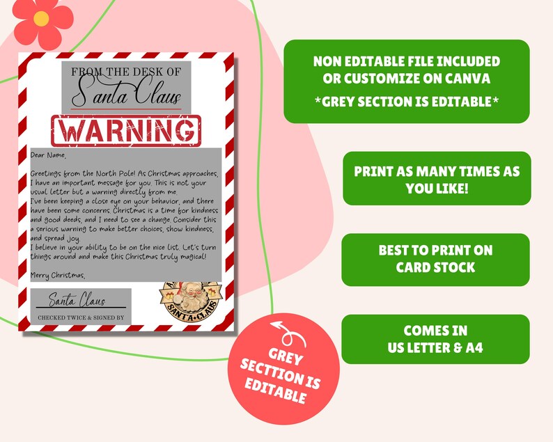 Lettre d'avertissement du père Noël MODIFIABLE, lettre du père Noël, lettre liste de coquins, lettre du père Noël, papier à en-tête du père Noël, papier à en-tête officiel du père Noël image 2