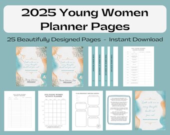 2025 LDS Young Women Planner | Printable Binder | D&C 6:36 | Look Unto Me In Every Thought Doubt Not Fear Not | YW Binder