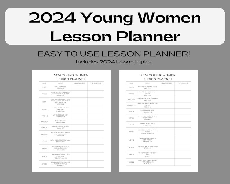 2025 Young Women Lesson Planner Printable Pages Come Follow Me Lesson
