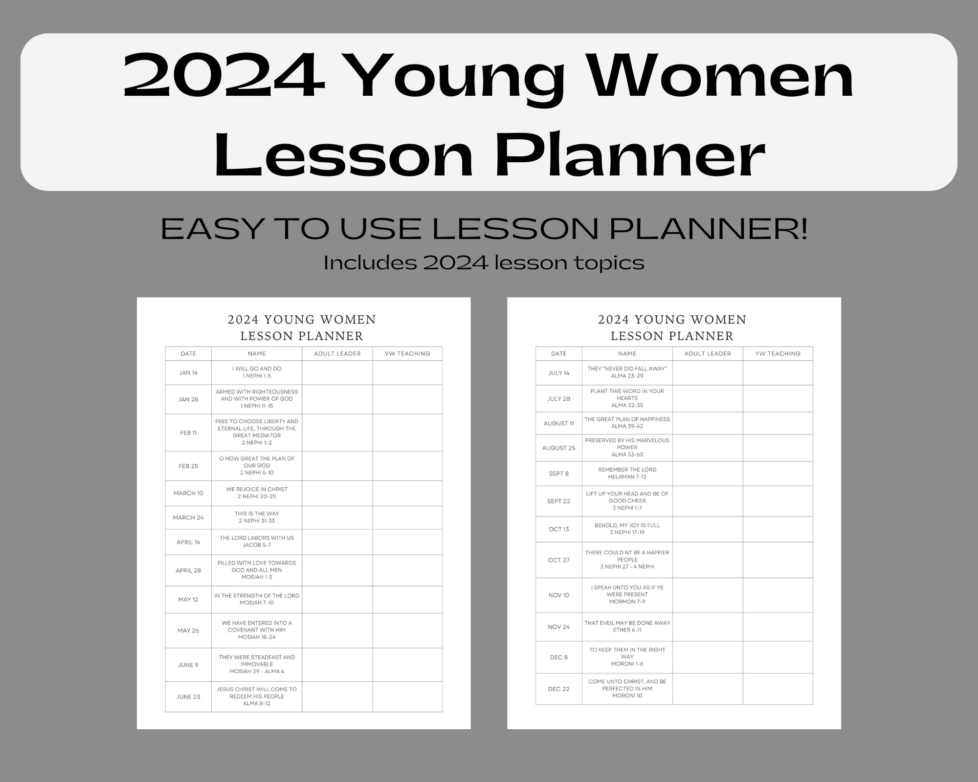2024 Young Women Lesson Planner Printable Pages Come Follow Me Lesson