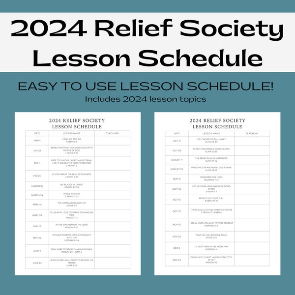 2024 Relief Society Lesson Schedule | Printable Pages | Come Follow Me Lesson Schedule | 2024 Relief Society Lessons | Instant Download