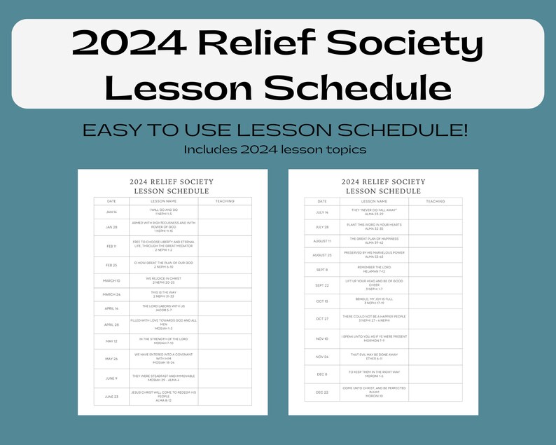 2024 Relief Society Lesson Schedule Printable Pages Come Follow Me