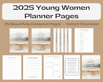 2025 LDS Young Women Planner | Printable Binder | D&C 6:36 | Look Unto Me In Every Thought Doubt Not Fear Not | YW Binder