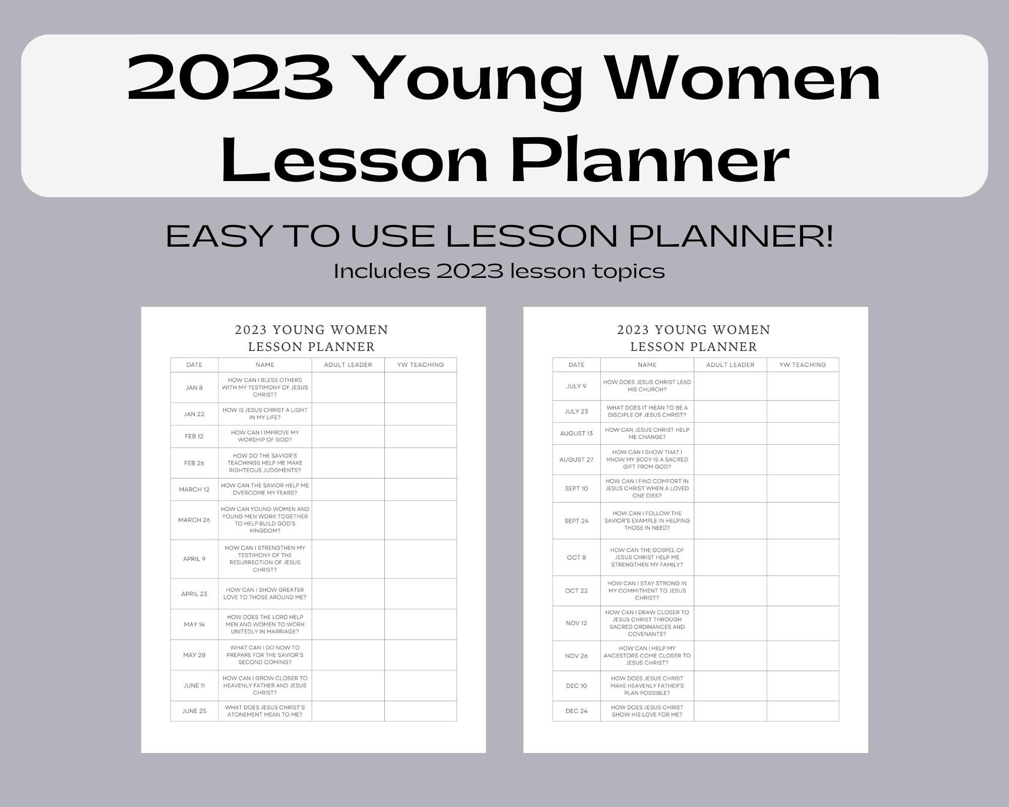 2023 Young Women Lesson Planner Printable Pages Come - Etsy