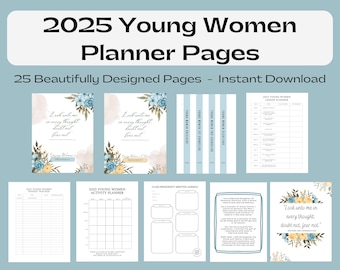 2025 LDS Young Women Planner | Printable Binder | D&C 6:36 | Look Unto Me In Every Thought Doubt Not Fear Not | YW Binder