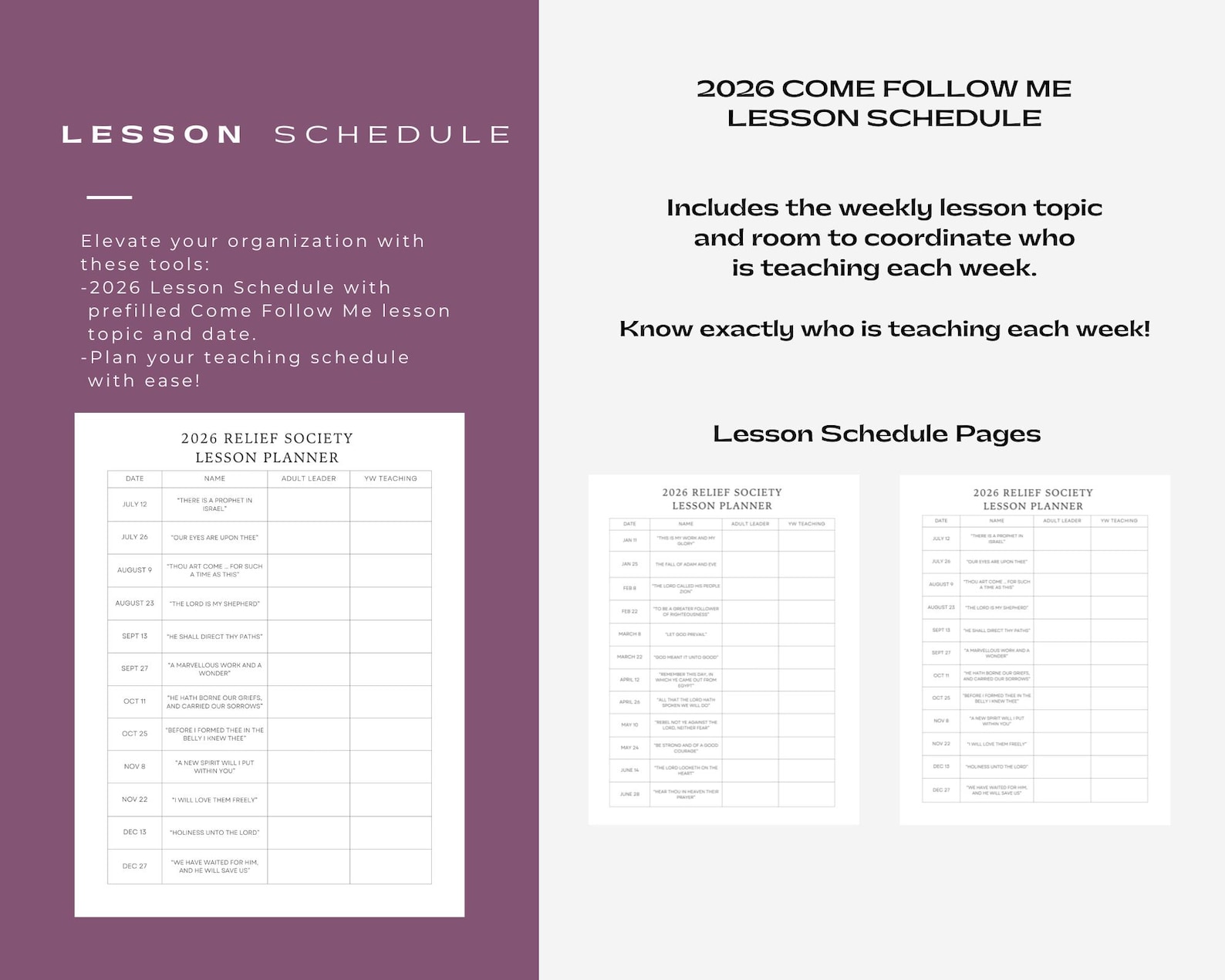 2026 Relief Society Lesson Schedule | Printable Pages | Come Follow Me Lesson Schedule | 2026 ...