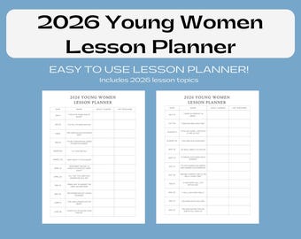 2026 Young Women Lesson Planner | Printable Pages | Come Follow Me Lesson Schedule | 2026 Youth Lessons | Instant Download