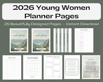 2026 LDS Young Women Planner | Printable Binder | Moses 6:34 | Walk With Me | YW Binder