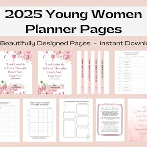 2025 LDS Young Women Planner | Printable Binder | D&C 6:36 | Look Unto Me In Every Thought Doubt Not Fear Not | YW Binder