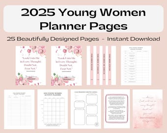 2025 LDS Young Women Planner | Printable Binder | D&C 6:36 | Look Unto Me In Every Thought Doubt Not Fear Not | YW Binder