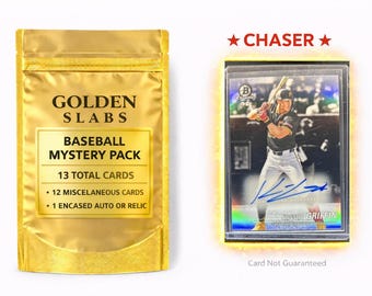 MLB Baseball Hot Pack:1 Guaranteed Auto or Relic Encased Card+12 Miscellaneous Cards! Konnor Griffin Chrome Achromatic Auto Chaser Pack