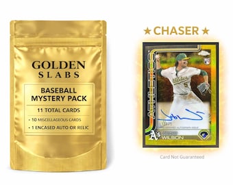 MLB Baseball Hot Pack: 1 Guaranteed Auto or Relic Encased Card+ 10 Miscellaneous Cards! Jacob Wilson Chrome Gold Rookie Auto /75 Chaser