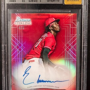 Hot Pack MLB Baseball : 1 carte graduée garantie + 8 cartes diverses ! Bowman Sterling Elly De La Cruz Rouge /5 Rookie Auto Chaser Pack - LIRE