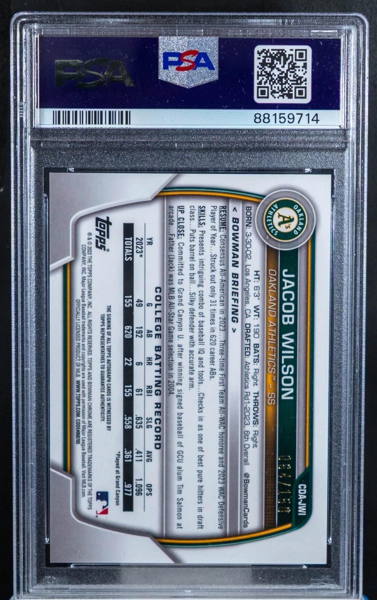 Jacob Wilson Bowman Chrome Draft /150 Rookie Auto Chaser Pack 