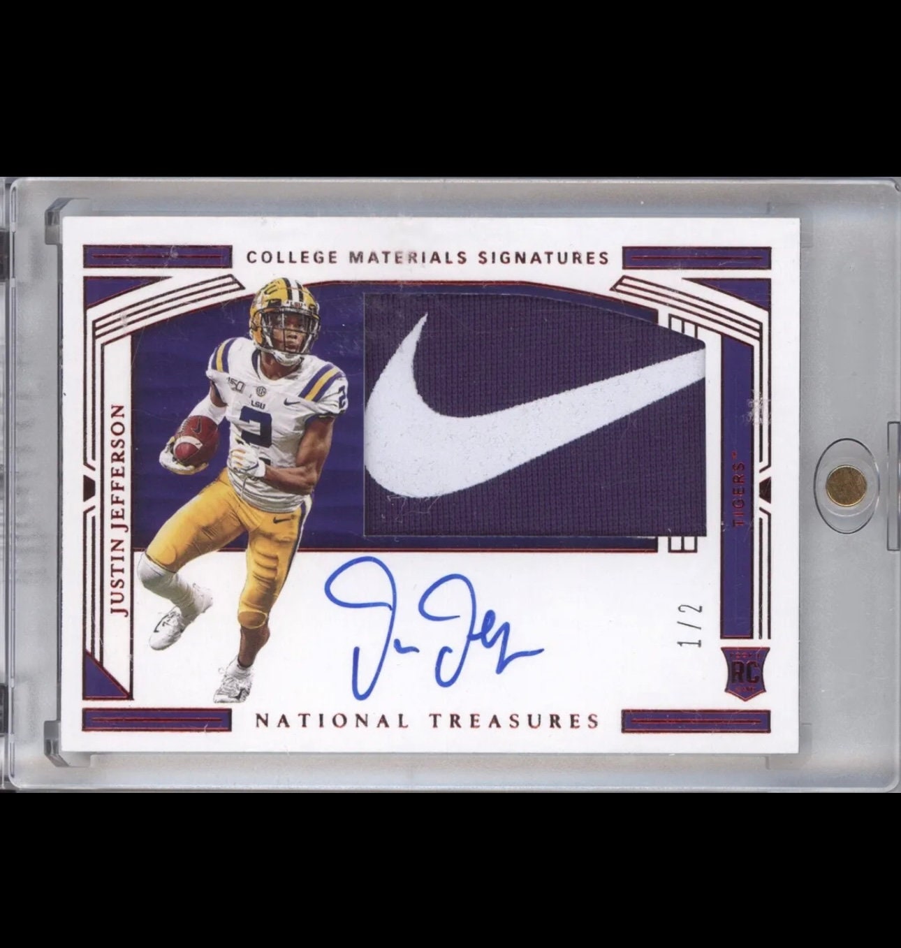 Justin Jefferson National Treasures Rookie Patch Auto /2 Chaser 