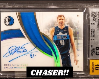 Paquete de baloncesto NBA: 1 carta clasificada (8+ garantizada) + 12 cartas varias. Panini Immaculate Dirk Nowitzki White Box Auto Chaser Pack - LEER