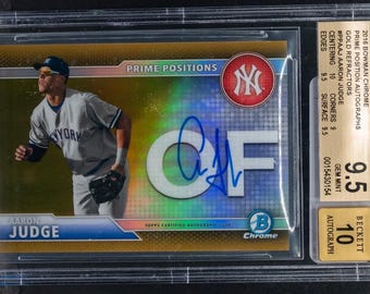 Paquete de béisbol de la MLB: ¡1 tarjeta con calificación garantizada + 10 tarjetas variadas! Bowman Chrome, Aaron Judge Gold, Refractor, Rookie Auto Chase Pack - LEER