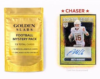 NFL Football Hot Pack:1 Guaranteed Auto or Relic Encased Card+12 Miscellaneous Cards! Arch Manning Prizm Black Gold Shimmer Auto /10 Chaser