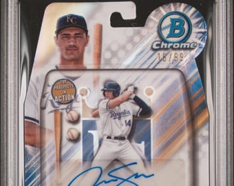 Paquete de Béisbol MLB: ¡1 carta con calificación garantizada + 10 cartas varias! Draft Bowman, Jac Caglianone en acción, Paquete Rookie Auto Chaser - LEER