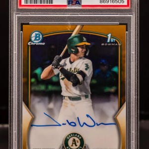 Jacob Wilson Bowman Chrome Draft Gold /50 Rookie Auto Chaser Pack garantizado 1 tarjeta calificada (Grado 8+ garantizado) + 12 tarjetas misceláneas - LEER