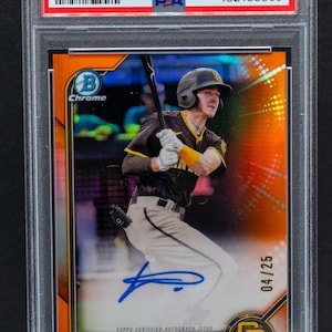 Pacchetto Hot Pack Baseball MLB: 1 carta con valutazione garantita + 10 carte varie! Pacchetto Bowman Jackson Merrill Orange Refractor Rookie Auto Chaser - LEGGI