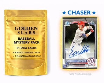 MLB Baseball Mystery Pack:1 Guaranteed Auto or Relic Encased Card+8 Miscellaneous Cards! Bowman Draft Eli Willits Prospect Auto Chaser