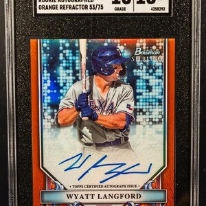 MLB Baseball Hot Pack:1 Garantiert abgestufte Karte + 10 verschiedene Karten! Bowman Wyatt Langford Orange Refraktor Rookie Auto Chaser Pack-READ