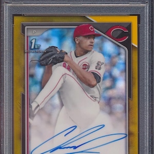 Chase Burns Bowman Chrome Draft Gold /50 Rookie Auto Chaser Pack 1 tarjeta calificada garantizada (Grado 8+ garantizado) + 12 tarjetas misceláneas. -LEER