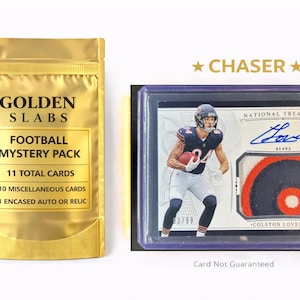 Colston Loveland NT Rookie Patch Auto Chaser! Pacote Hot Pack de Futebol Americano da NFL: 1 Card Autografado ou com Relíquia Garantido + 10 Cards Diversos!