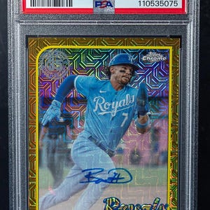 Paquete de béisbol de la MLB: ¡1 tarjeta con calificación garantizada + 10 tarjetas varias! Topps Chrome Bobby Witt Jr Gold Refractor Auto Chaser Pack - LEER