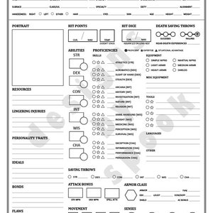 D&amp;D 5th Edition Character Sheet - Clean and Organized - Etsy