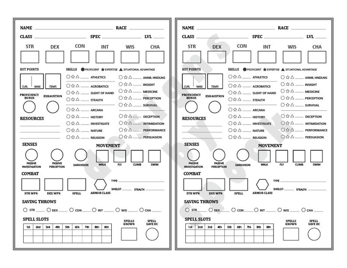 D&amp;D 5th Edition Character Sheet Mini - Simplified for One-shots - Etsy ...