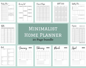 Printable Minimalist Home management Planner Bundle,Life organization Planner,House Planner for the Family