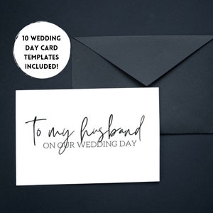 10 cartões de dia de casamento para marido, damas de honra, sogra, pais, esposa | Cartões minimalistas e simples | Modelos Canva editáveis e imprimíveis