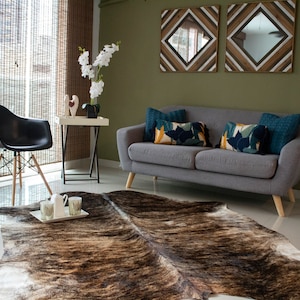 Cowhide Rug Natural Brindle | Top Quality Leather Rug | Large 6’x7’