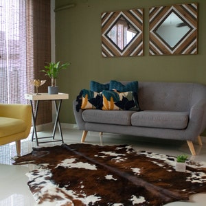 Extra Large Cowhide Rug Tricolor Dark - White, Brown and Black - 6’x7’ Large