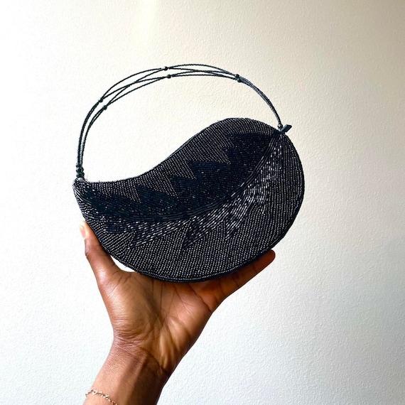 Black beaded handbag condition perfect - image 1