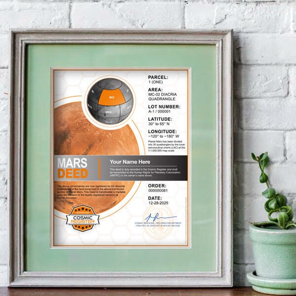 PDF Email 1 Acre Deed of Land on Mars High Quality Image - Etsy