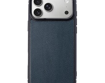 Kensington Blue Goatskin Leather Case for iPhone 17 Pro | Classic Phone Cover