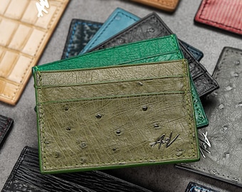 Handmade Ostrich Leather Card Holder: Slim Minimalist Wallet