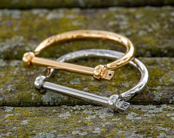 Mens Gold & Silver Cuff Bracelet: Stainless Steel U-Shaped Bangle