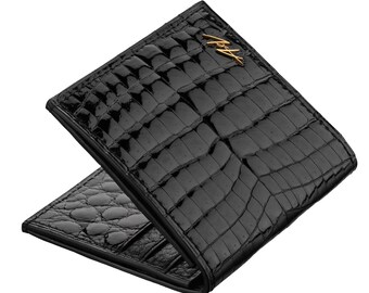 Lacquer Black Genuine Alligator Leather Slim Wallet, Minimalist Card Holder