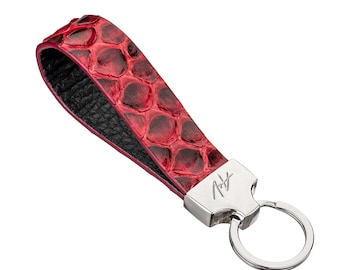 Llavero de piel de pitón hecho a mano, piel exótica