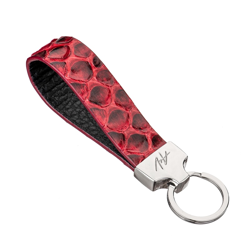 Handmade Python Leather Keychain, Exotic Skin Keyring Ruby Py